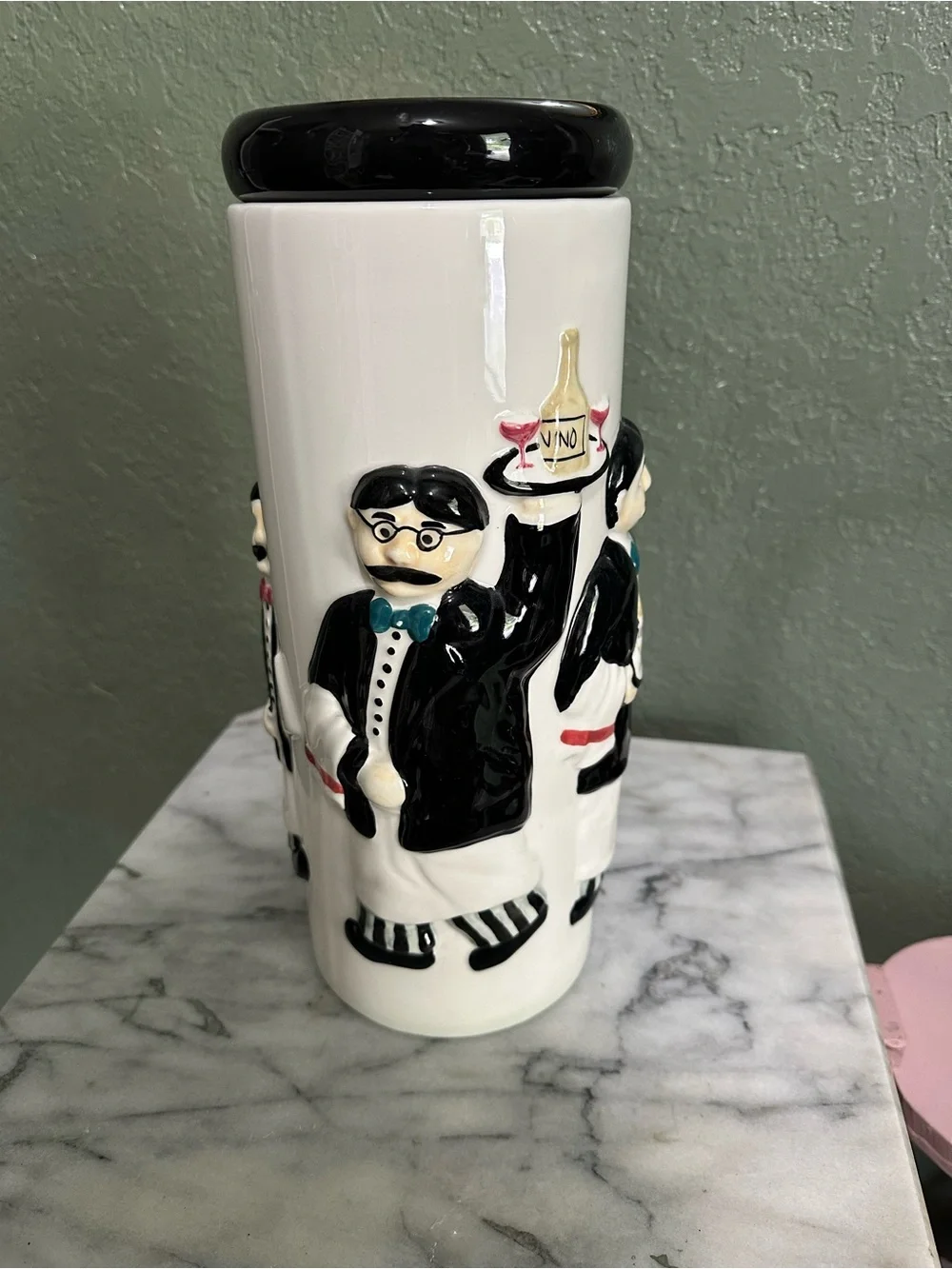 Ceramic Waiter Utensil Crock in Black and White